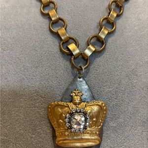 Handmade Gold tone Crown Pendant Necklace with crystal detailing!!!!